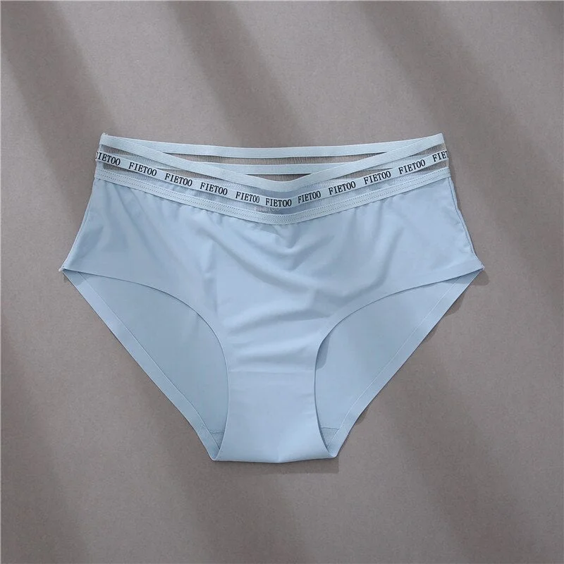 FINETOO L-2XL Seamless Underwear Women Fashion Letter Patchwork Panties Ladies Mid-Rise Briefs Hollow Underpants Soft Lingerie