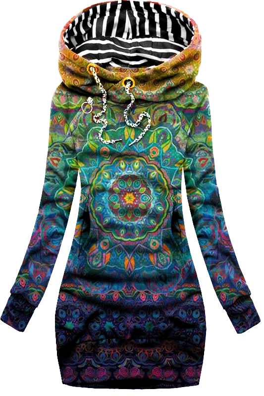 Casual geometric pattern gradient hooded long-sleeved sweatshirt