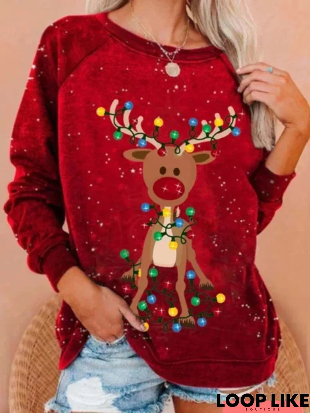 Christmas Xmas Long Sleeve Round Neck Printed Top Sweatshirt
