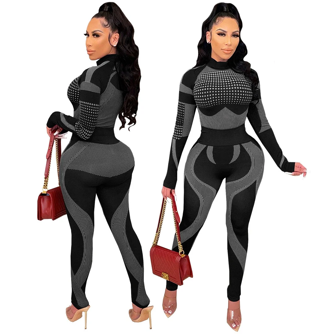 CM.YAYA Autumn Women's Set Long Sleeve T-shirt and Legging Sweatsuit Sport Tracksuit Two Piece Set Fitness Outfits Gym Yoga Suit