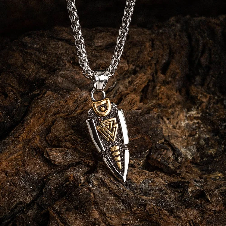 Flash Sale - Coutureaura Solid Double Sided Odin’s Spear Valknut Amulet Necklace