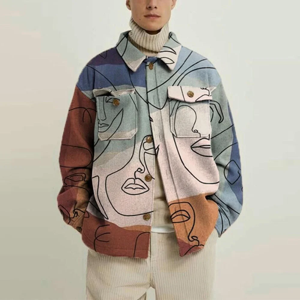 Smiledeer Men's Pocket Lapel Abstract Print Jacket