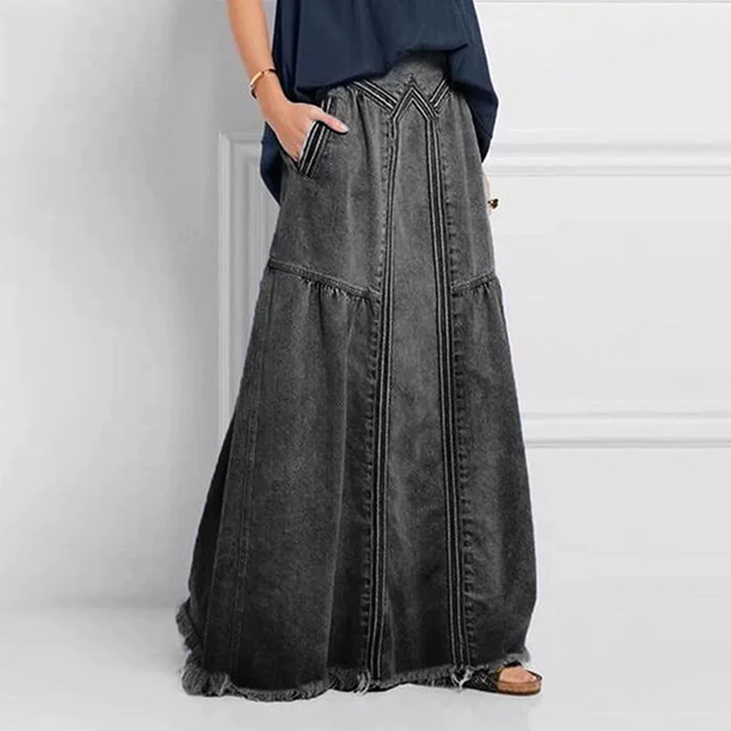 Casual Brushed Elastic Waist Denim Skirt wearshes