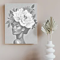 woman with flower hair - Dot Painting