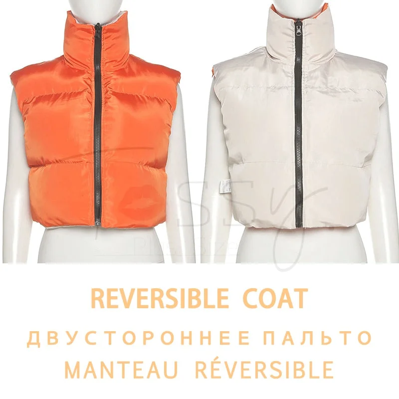 Tossy 2021 New Reversible Coat Vest Short Warm Jacket For Women Turtleneck Zipper Sleeveless Puffer Coat Female Winter New