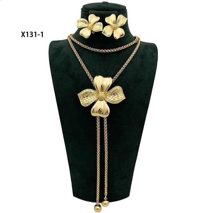 Fashion Jewelry Set For Women Long Necklace Earrings Set Gold Color Jewelry