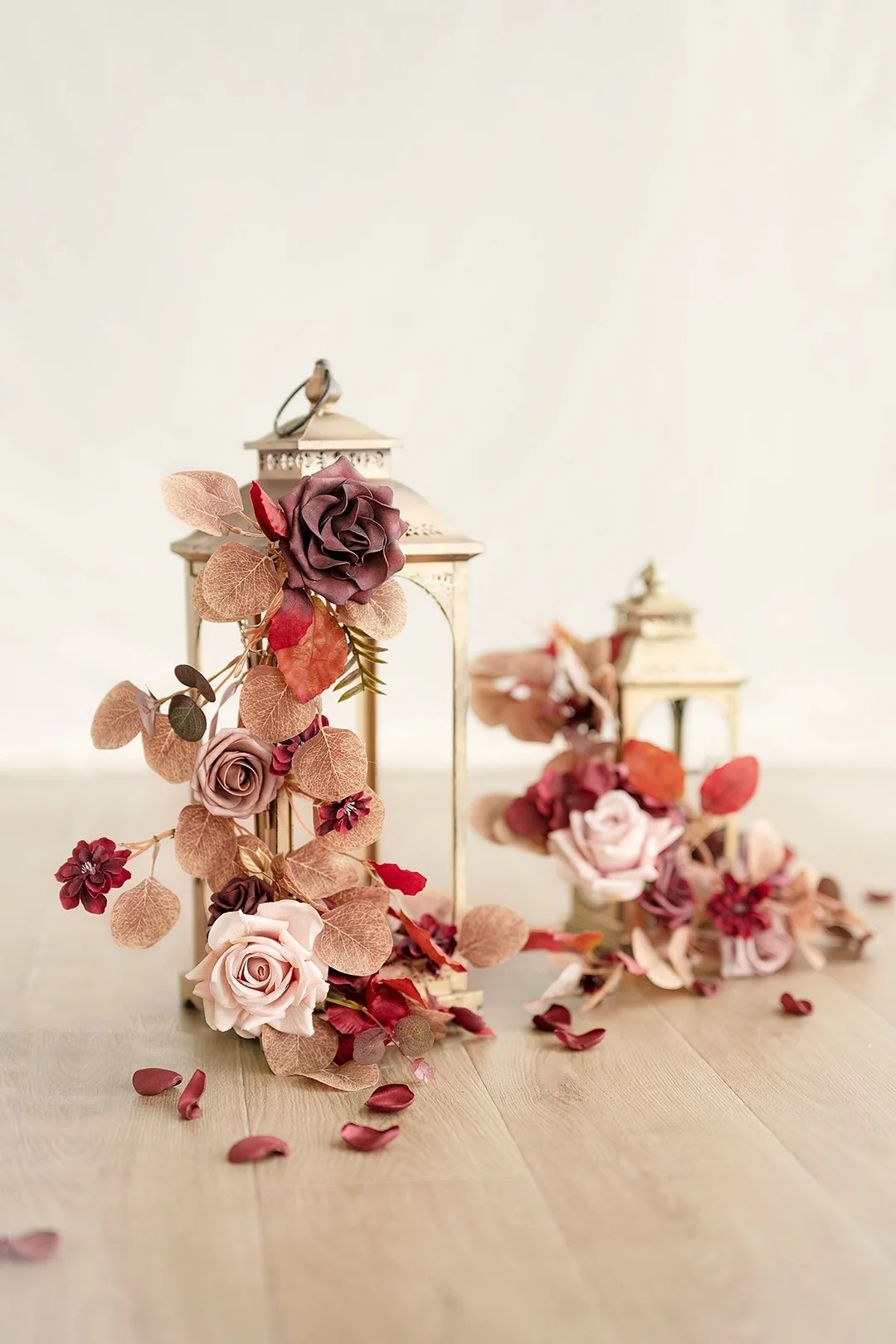 Lantern Floral Arrangements in Burgundy & Dusty Rose