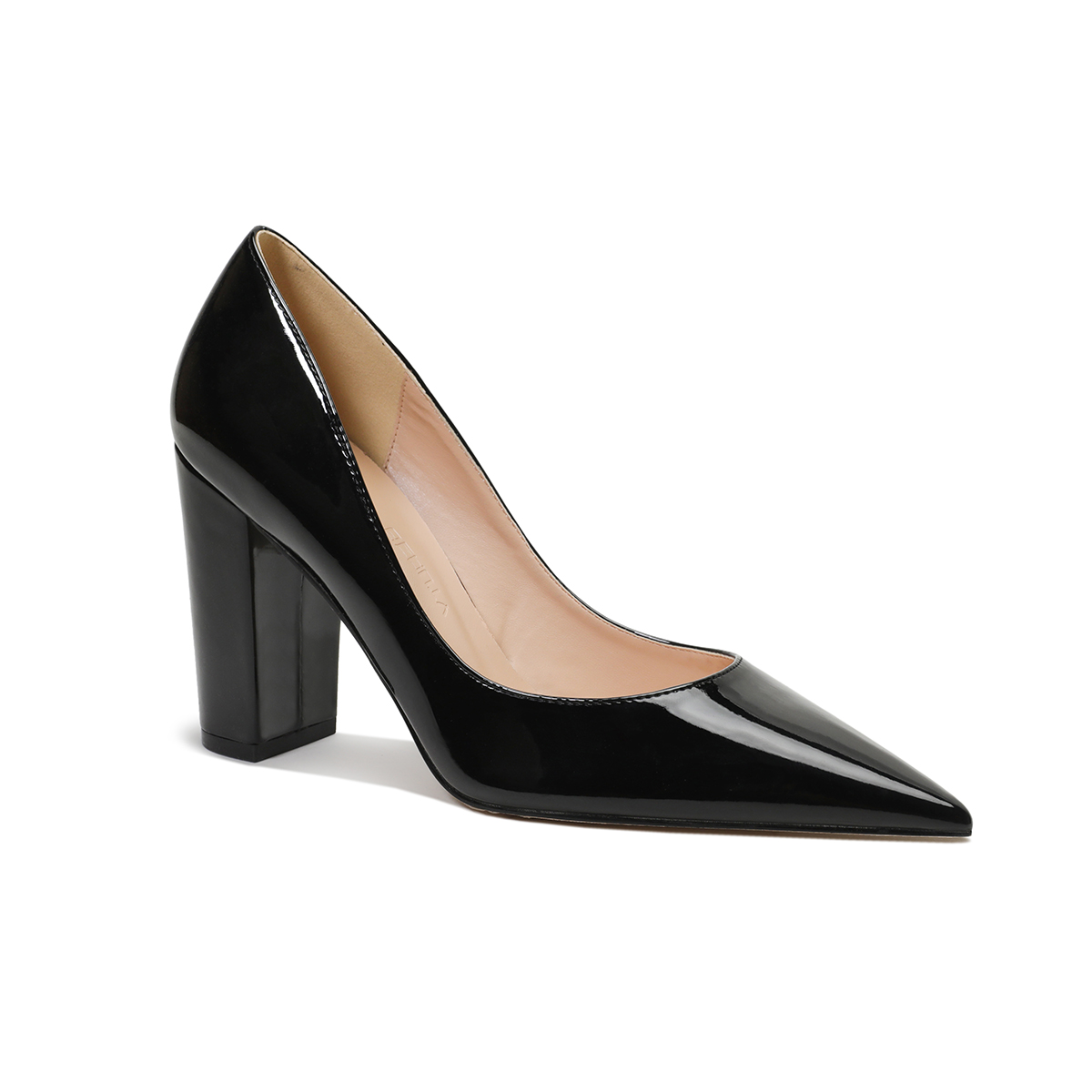 3.5" Women's Chunky Heels  Shoes Comfortable Middle Block Heel Patent Pumps-MERUMOTE