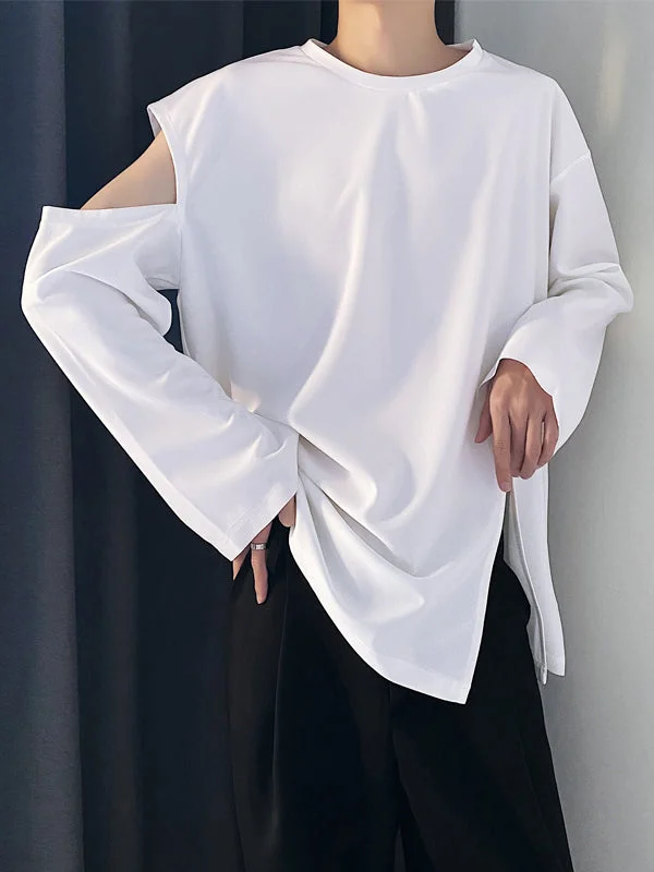 Aonga - Men's Shoulder Cut Out Long Sleeve T-ShirtI