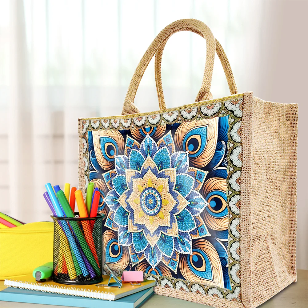 [Upgrade - Waterproof Bag]DIY Mandala Diamond Painting Tote Bag Replaceable Canvas for Women Adults