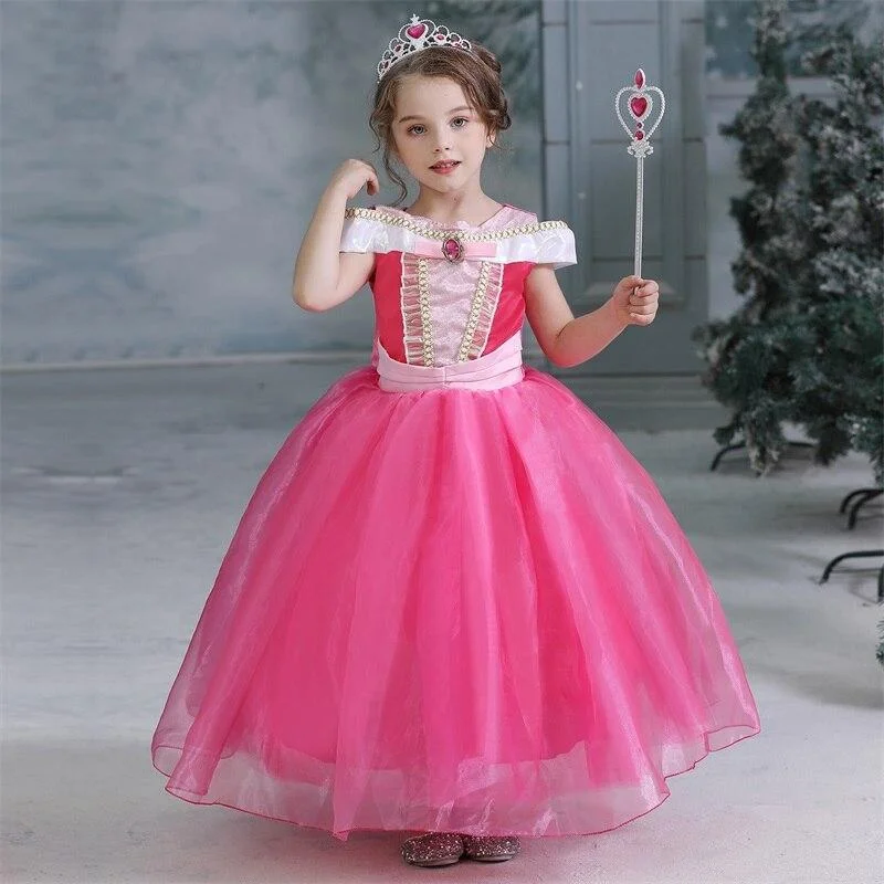 Long Sleeve Girls Christmas Dress Princess Dress up Halloween Party Gown Cartoon Character Cosplay Costume for Kids Children