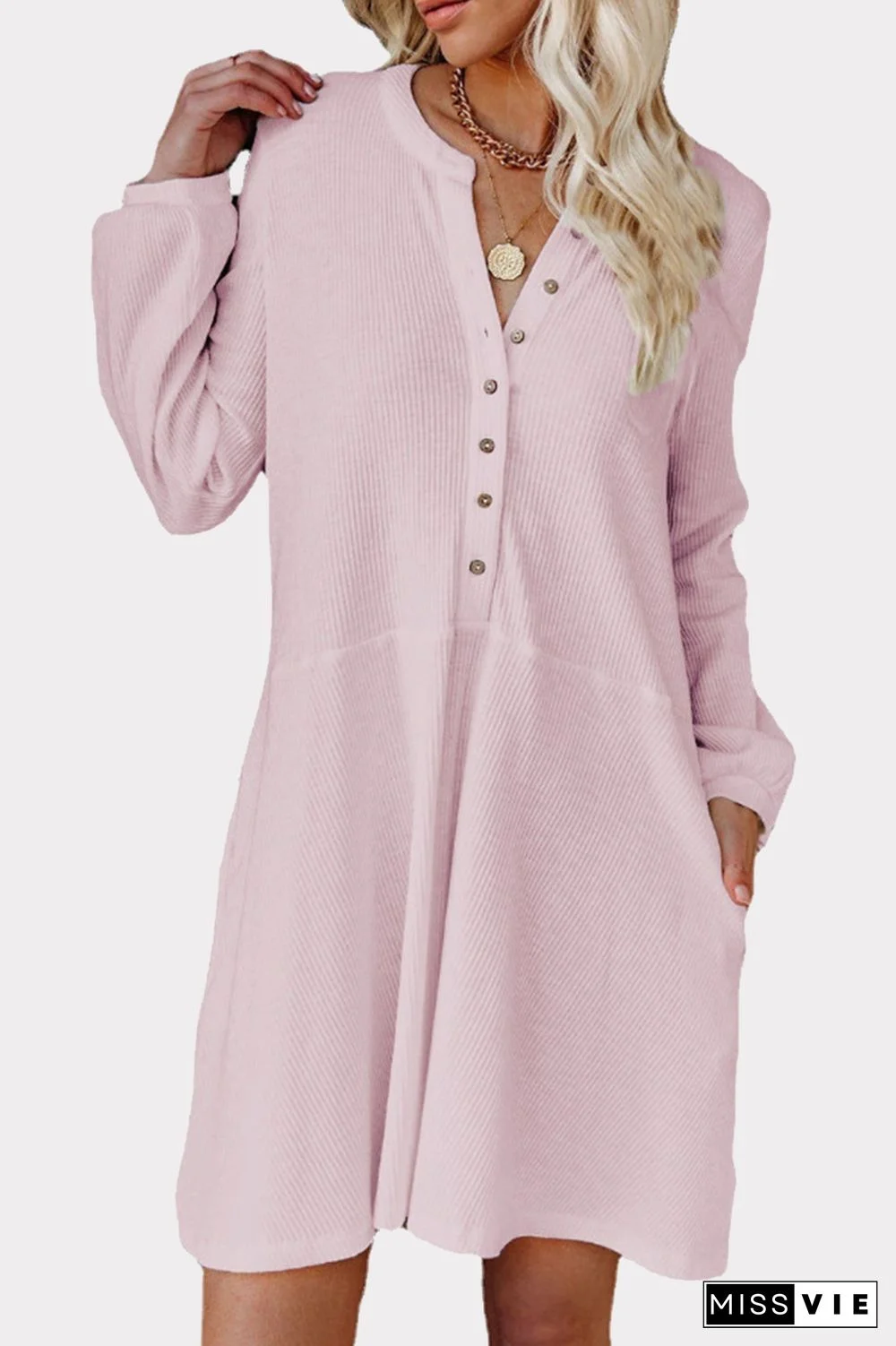 Casual Solid Patchwork Buckle A Line Dresses(6 colors)