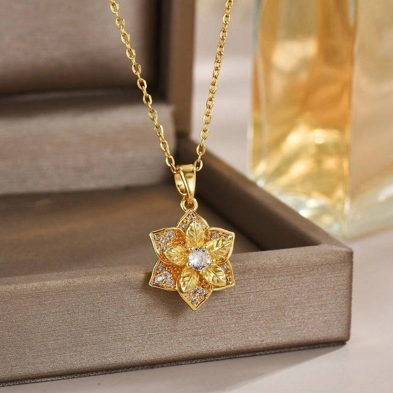 Minimalist Classic Style Printing Titanium Steel Zircon Inlay Pendant Necklace