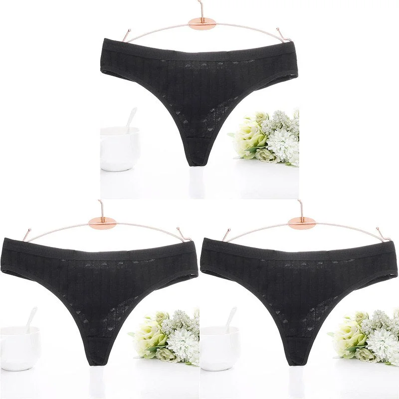 3PCS/Set Embossed Thong Cotton Panties for Women Underwear Sexy Lingerie Female Underpants 3D Striped Cotton G-string Panties