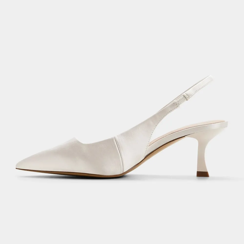 Women's Ivory Satin Slingback Pumps Pointed Toe Heels for Wedding