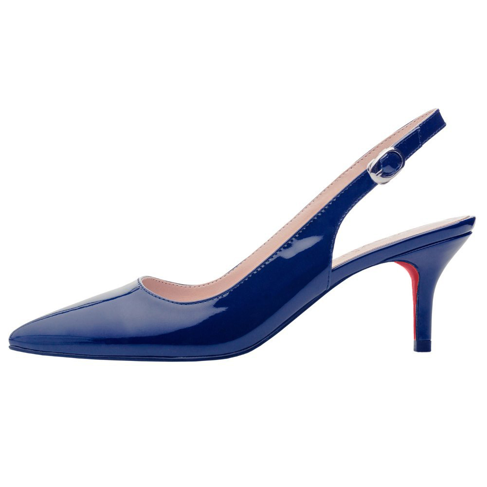2.36" Women's Pointed Toe Slingback Red Bottom Shoes Kitten Heel Pumps Patent-MERUMOTE