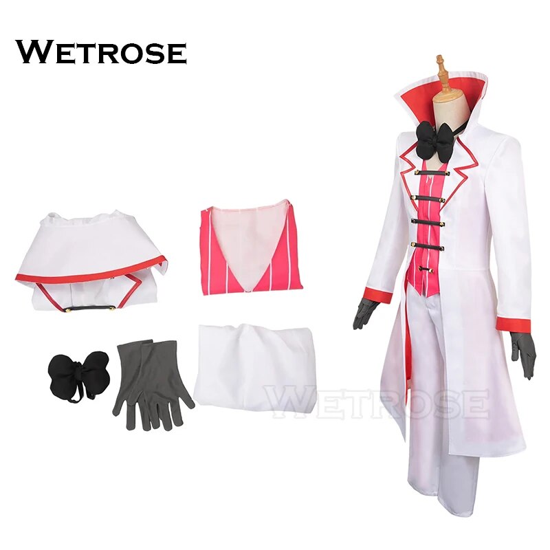 [Wetrose] Lucifer Cosplay Costume Hazbin Hotel New Season 2 Helluva Boss Hell Full Set White Suit Devil Halloween