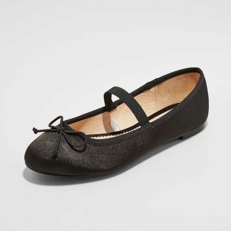 Black Bow Detail Round Toe Comfy Ballet Flats with Strap |FSJ Shoes