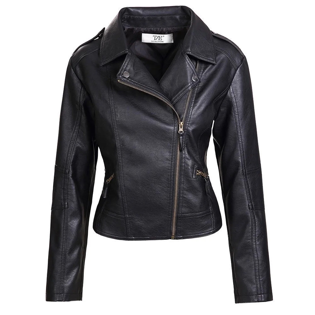 Womens Slim Tailoring Faux Leather PU Short Jacket Coat Moto Biker Jacket