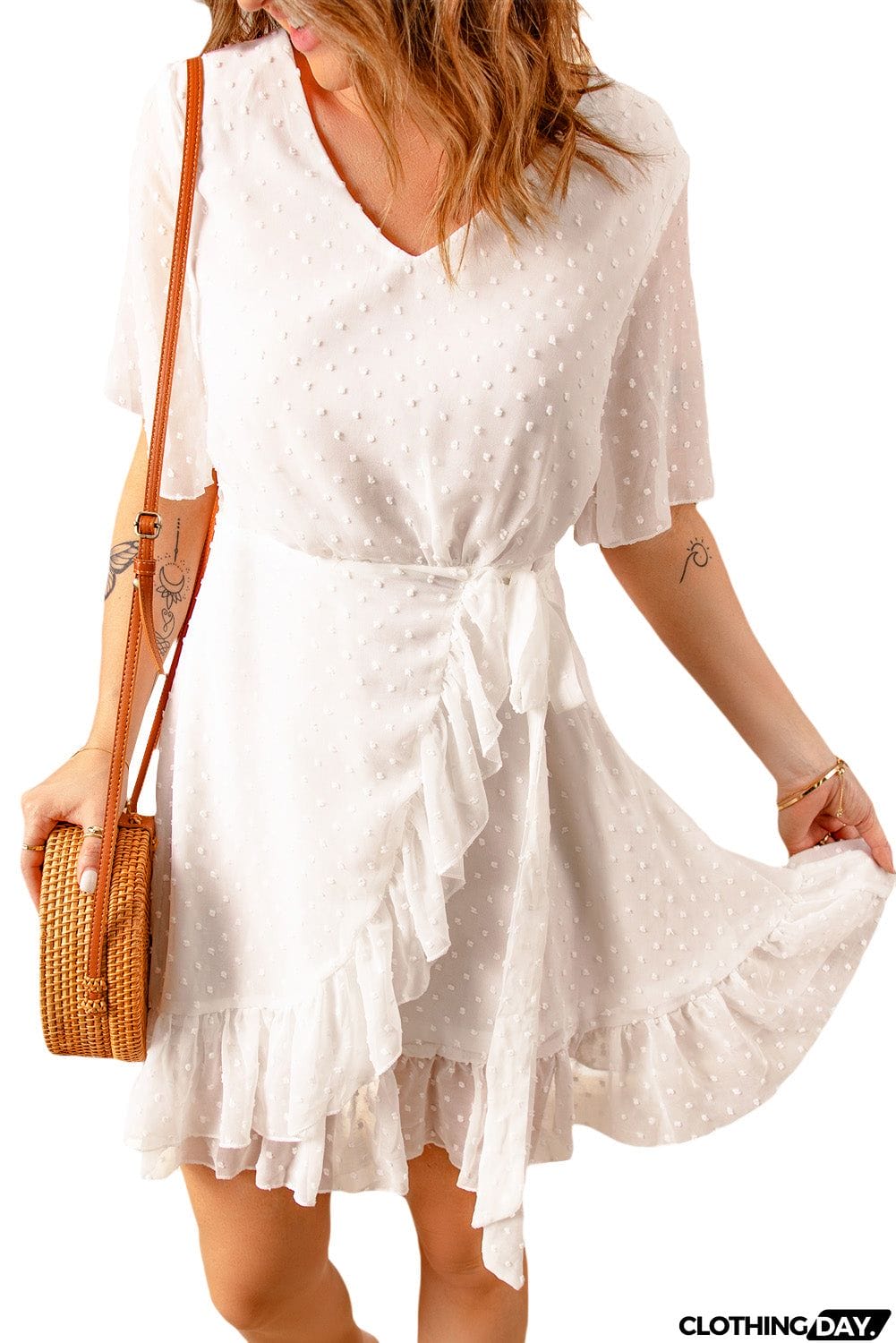 White Swiss Dot Short Dress