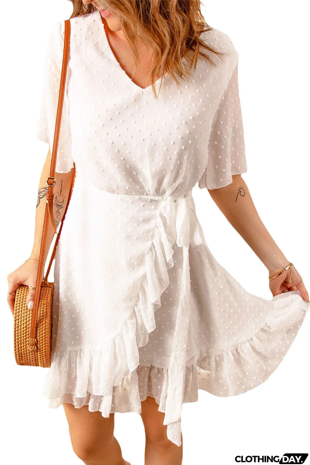 White Swiss Dot Short Dress