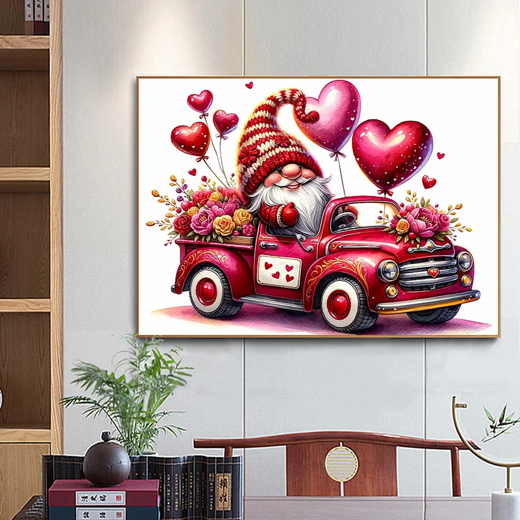 Diamond Painting - Full Round - Valentines Day Flower Gnome  (40*30cm)-1181598.06