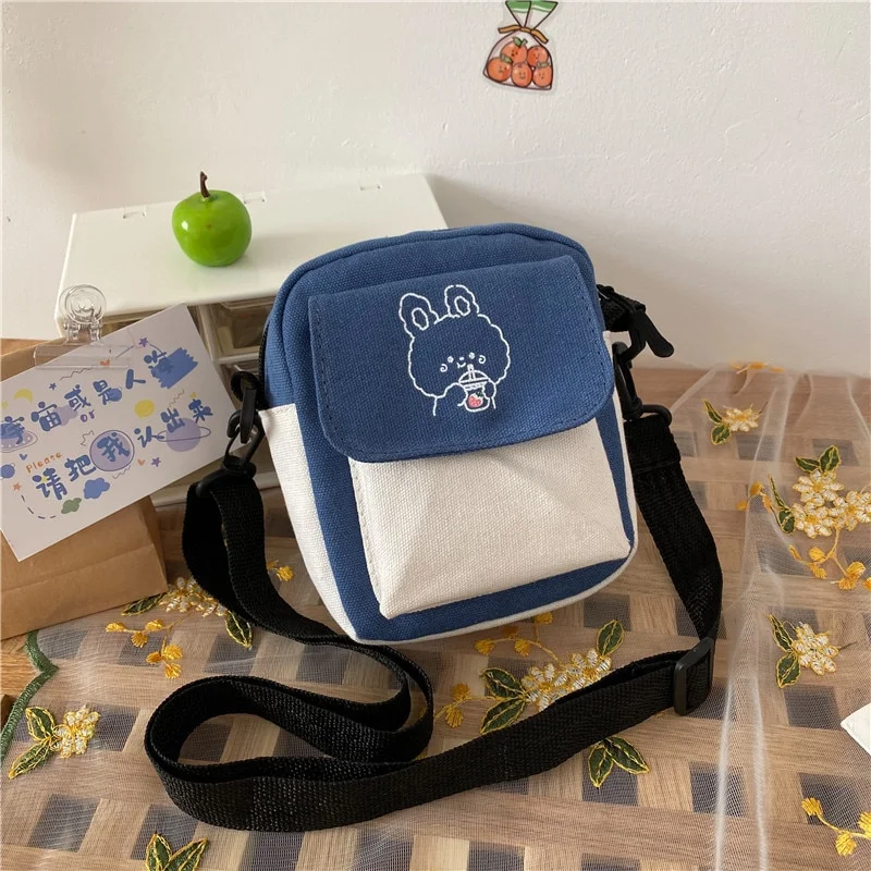 2023 New Student Cute Shoulder Bag Small Capacity Leisure Canvas Bag Small and Fresh Cross Body Mobile Phone Bag Purse