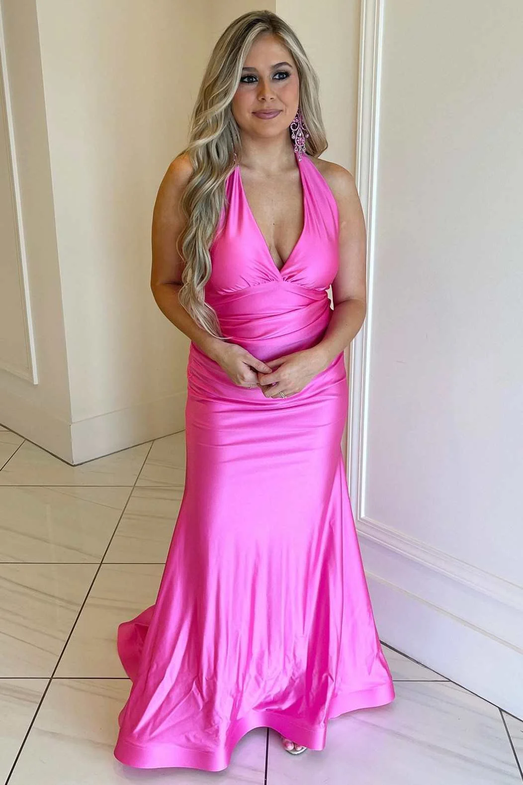Bellasprom Halter Sleeveless Mermaid Prom Dress Pleats On Sale