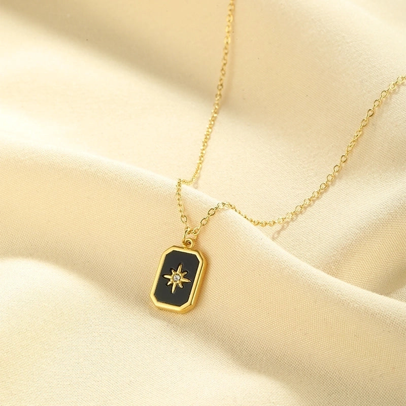 304 Stainless Steel Minimalist Shiny Plating Inlay Sun Zircon Pendant Necklace