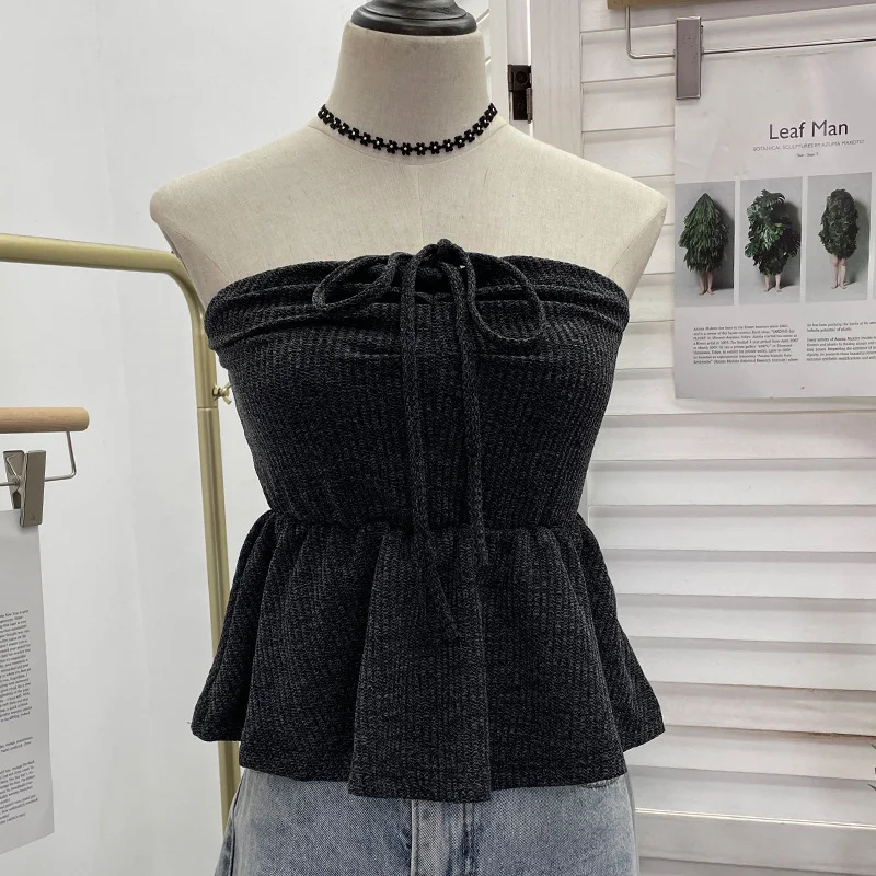 Nigikala Nigikala Women's Clothing Out-Of-Shoulder Hanging Neck Small Sling Vest Outside Wearing Braided Short Sleeveless Top 88951