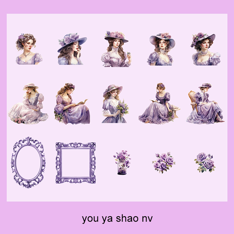 PET Sticker - Victoria's Elegant Series Vintage Character Flower Border Landscape 