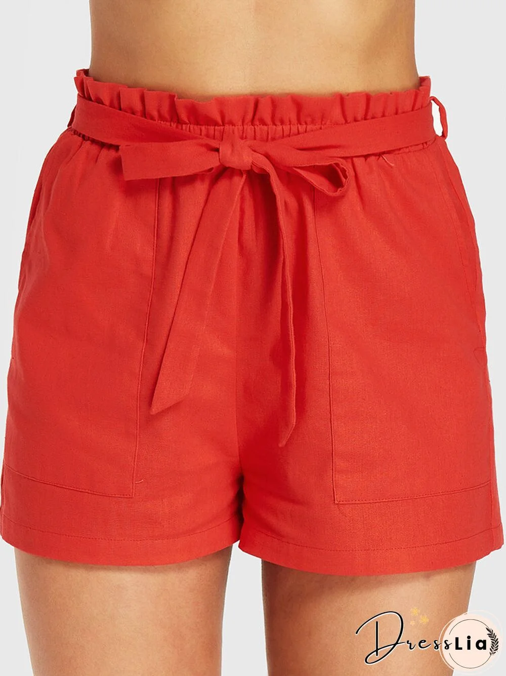 Solid Color Plain Waistband Pocket Casual Short for Women