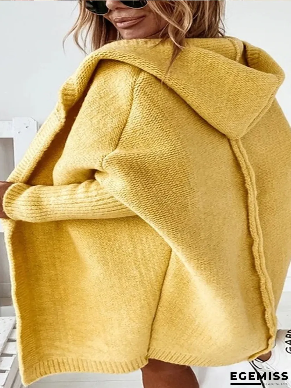 Hooded Bat-shaped Soft Loose Back Stitching Sweater | EGEMISS