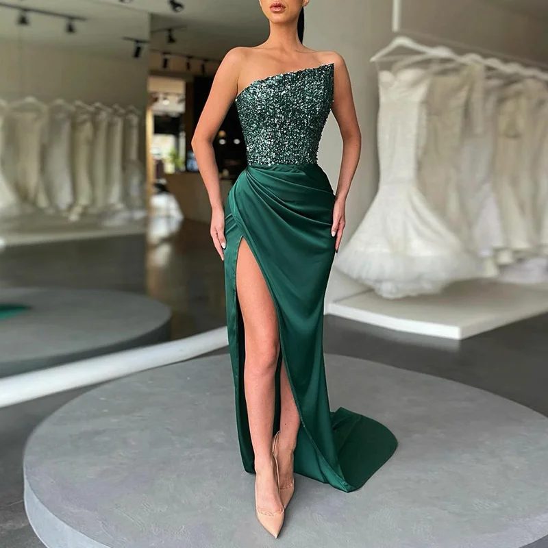 Elegant Sequin Panel Slit Maxi Dress