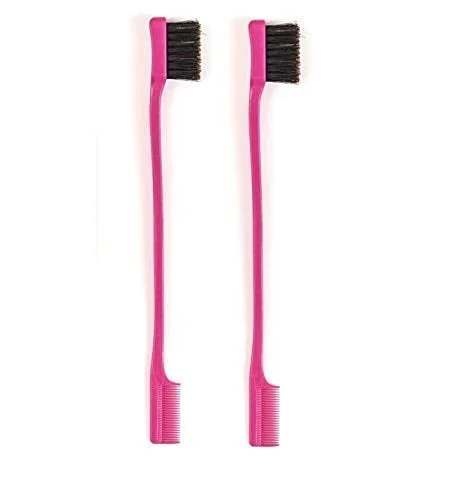 Foxi Fresh Double Sided Edge Control Hair Brush Comb Combo Pack 2 Pieces Pink and Black