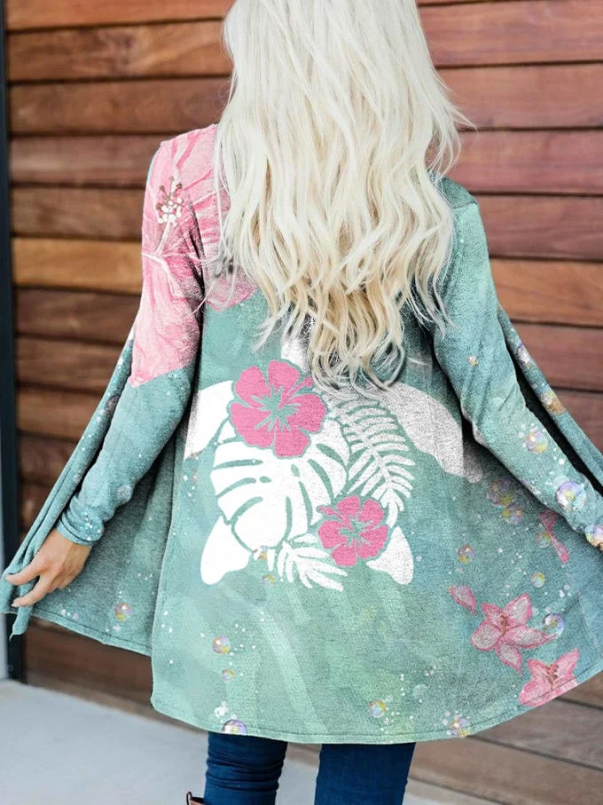 Women's Maui Lahaina Turtle Print Cardigan