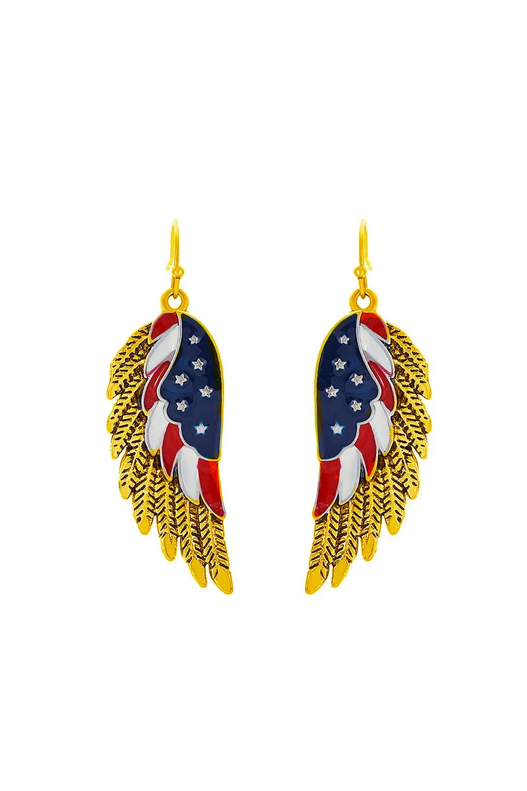 1950s Golden Wings Festival American Independent Day Flag Color Print Dangle Earrings