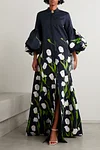 Floral-print cotton-blend gown