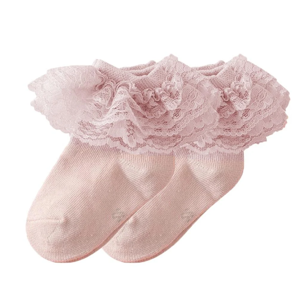 Infant Kids 1-12Years Baby Girls Princess Lace Ruffled Socks Solid Soft Anklet Pleated Ankle Lace Socks For Children