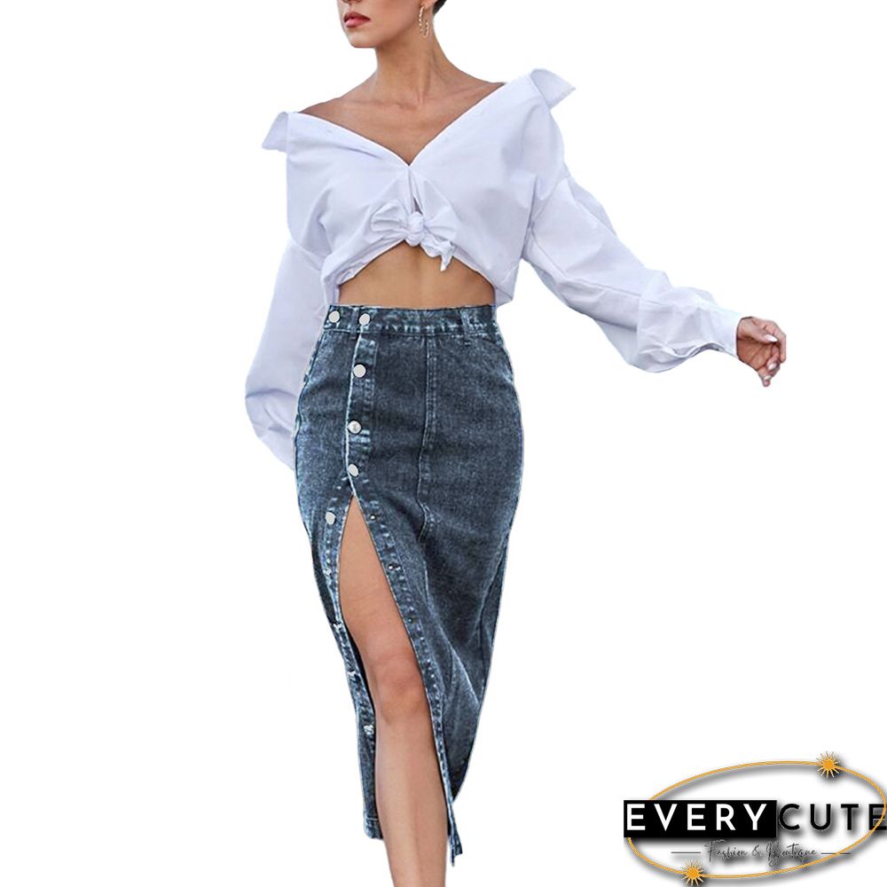 Pewter Button Split High Waist Maxi Skirt