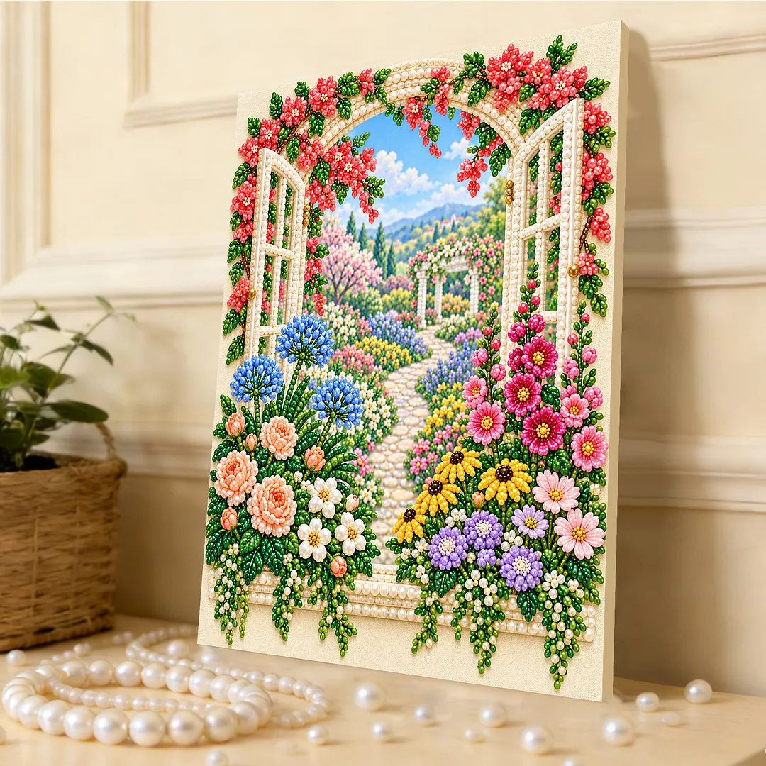 Framed Pearl Painting Kit Latticed Window 11.81x15.75in