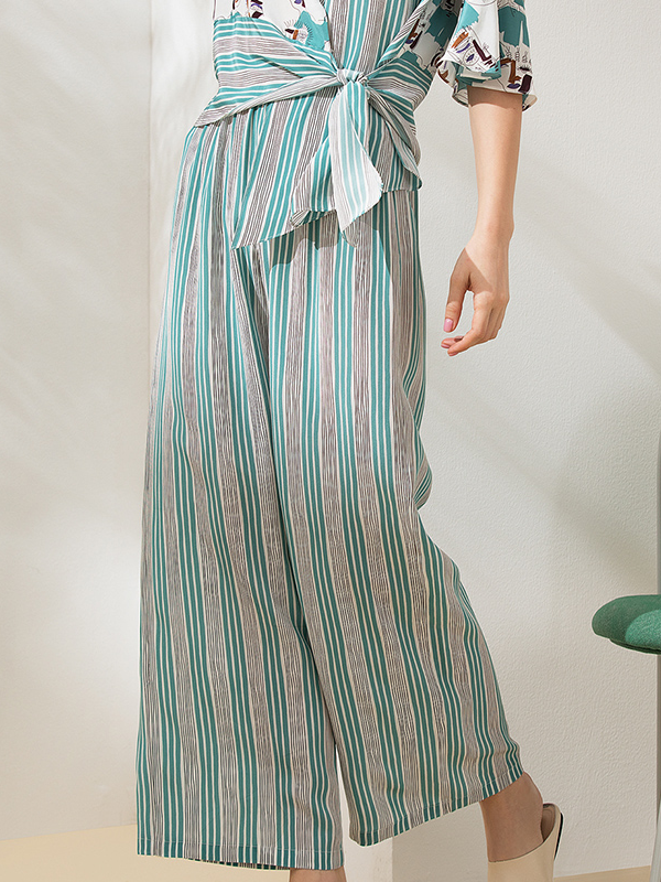 19 MOMME Pantalon en soie jambe large à rayures- SOIE PLUS