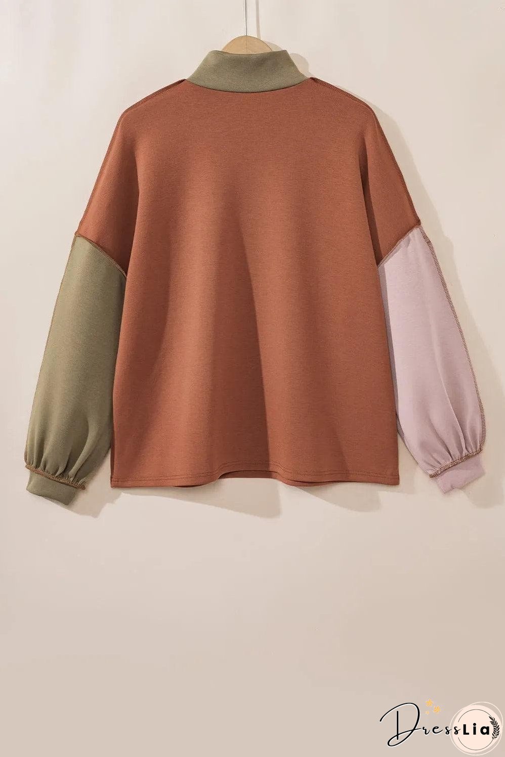 Gold Flame Plus Size Colorblock Exposed Seam Quarter Zip Sweatshirt