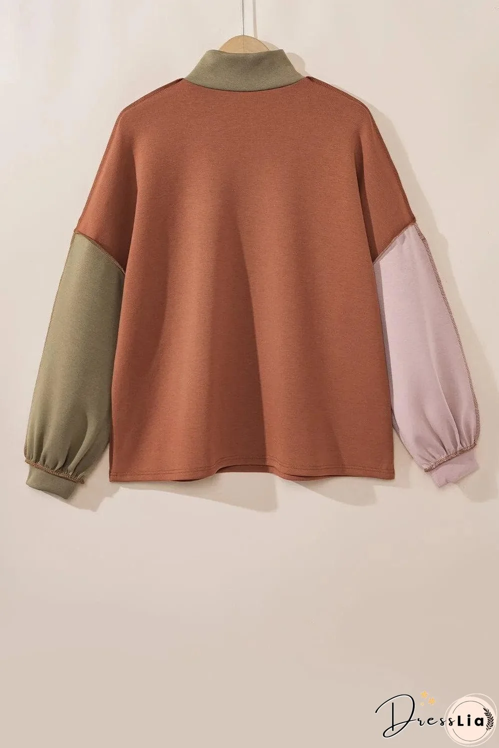 Gold Flame Plus Size Colorblock Exposed Seam Quarter Zip Sweatshirt