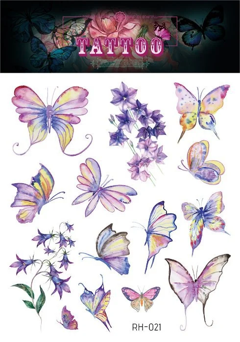 24 Kinds 3D Butterfly Tattoo Flowers Watercolor Temporary Body Art Sticker Disposable Make Up Concealer tatouage temporaire