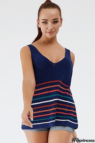 Striped V-Neck Wide Strap Tank