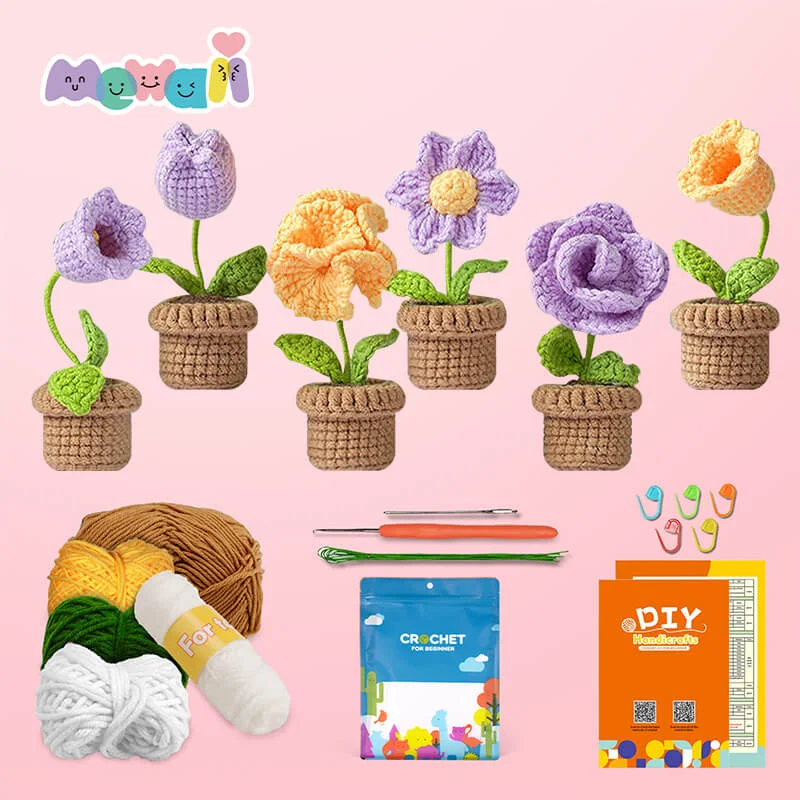 Cuteeeshop Purple Flowers and Potted Plants Beginners Crochet Kit