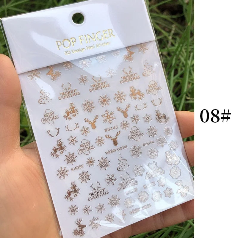 1 Sheet New Roman English Alphabet Number 3D Nail Stickers Christmas Animals iridescent Gold Silver Word Small Letters Nail