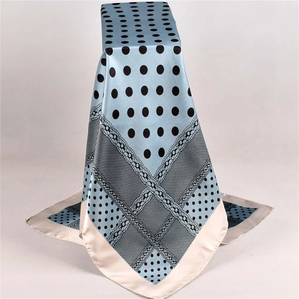 90cm*90cm Polka Dot Satin Square Scarfs Blue-vocosishoes