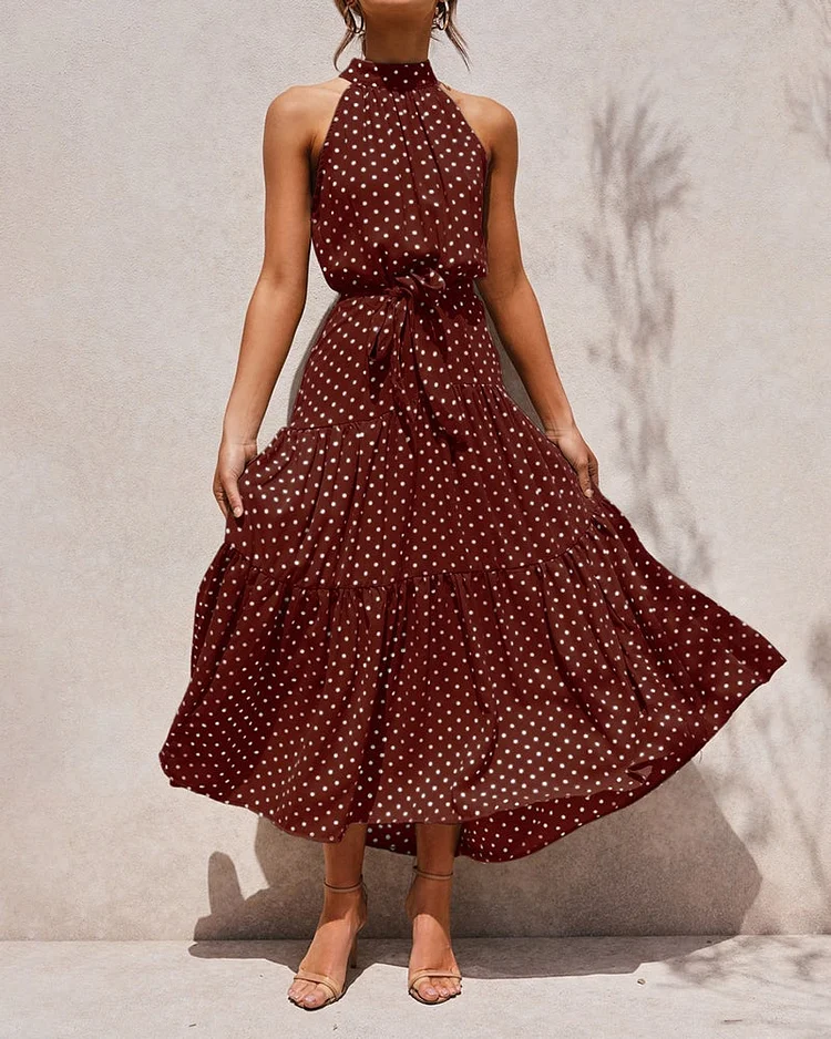 Halterneck Dot Print Dress